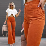 Vvsha Christmas Gift outfit -Back to school season Vvsha Christmas Gift outfit  Women's Pants 2024 Summer Solid Medium Waist Slim Fit Micro Flare Pants Corduroy Elastic Waist Casual Pants Commuter