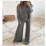 Vvsha Christmas Gift Outfit 2022 European And American New Women's Spring Casual Solid Color One Shoulder Women's Knit Suit