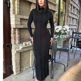 Vvsha Christmas Gift Outfit datenight fall outfits Autumn Half Turtleneck Pit Long Sleeve Skirt Slimming Waist Dress Women