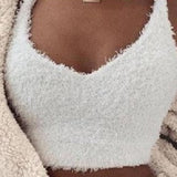 Vvsha Christmas Gift outfit  Autumn Velvet Three Piece Suit Outfits Sexy Women White Matching Set Crop Top And Shorts Lounge Home Wear Pijama Oversize Winter