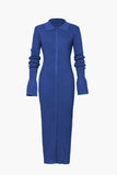 Vvsha Solid Color Shell Sleeve Ribbed Buttons Down Maxi Dress