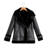 Vvsha Christmas Gift Outfit Autumn Winter Coat Women Pu Faux Soft Leather Black White Sheepskin Fur Jacket Female Aviator Outwear Casaco Feminino