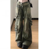 Vvsha Christmas Gift Outfit grunge outfits American New Retro Washed Workwear Jeans Women's Street Design Straight Loose Wide Leg Dropdown Long Pants