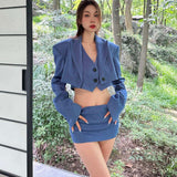 Vvsha Christmas Gift Outfit fashion inspo Hot Girl Blue Suit with Bottom Suit Autumn Short Design Suit Vest Skirt ThreePiece Suit Women's Long Sleeve New