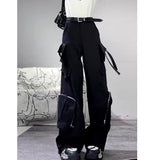 Vvsha Christmas Gift outfit  masc outfits American Retro Black Casual Pants Hot Girl Overalls Women's Design Sense Niche Loose Wide Leg Pants Straight Trousers