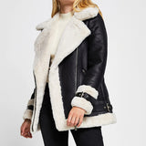 Vvsha Christmas Gift Outfit Autumn Winter Coat Women Pu Faux Soft Leather Black White Sheepskin Fur Jacket Female Aviator Outwear Casaco Feminino