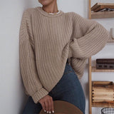 Vvsha Christmas Gift Outfit Women Solid Knitted Thickening Oversized Sweater Female Round Neck Long Sleeve Casual Loose Pullovers Top 2024 Autumn Winter