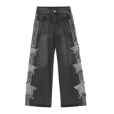 Vvsha Christmas Gift Outfit 2000s fashion Y2k  American Retro FivePointed Star WideLeg Workwear Jeans Women's High Street Straight Pants