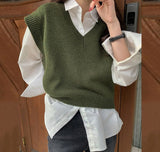 Vvsha Christmas Gift Outfit Sweater Vest Woman New Autumn Vneck Khaki Sleeveless Sweater Vest Crop Woman Korean Chic Loose Y2k Knit Tank Top Fall