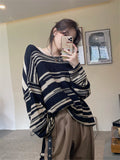 Vvsha Christmas Gift Outfit Thanksgiving Day Gifts NEW Women Punk Gothic Striped Long Sleeve Loose Patchwork Sweater Hip Hop Retro Oversize Pullover Casual Knitted Jumpers