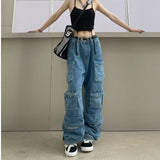 Vvsha Christmas Gift Outfit dti outfits Women's Fashion AllMatch Jeans Zipper Light Color Washed Overalls Trousers Simple New