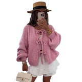 Vvsha Christmas Gift Outfit outfit ideas for school round Neck Laceup Knitted Cardigan Coat 2024 Autumn and Winter New Pure Color Commuter Simple Sweater for Women