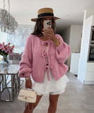 Vvsha Christmas Gift Outfit outfit ideas for school round Neck Laceup Knitted Cardigan Coat 2024 Autumn and Winter New Pure Color Commuter Simple Sweater for Women