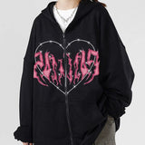 Vvsha Christmas Gift Outfit Y2k ZipUp Hoodie Women 2024 Graffiti Heart Letter Print Sweatshirt Hip Hop Streetwear Autumn Harajuku Oversized Kawaii Hoodies