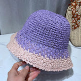 Vvsha Christmas Gift Outfit Women Knitted Lattice Fisherman Hat Handmade Crochet Color Matching Basin Hat Spring and Autumn Knitted Sunscreen Sun Hat