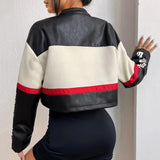 Vvsha Christmas Gift outfit  fall trends 2024 outfits American Stitching Cool Fried Street Hot Girl Baseball Uniform PU Leather Coat Women's Autumn New Short Motorcycle Jacket