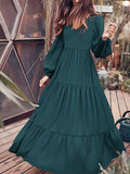 Vvsha Christmas Gift Outfit Temperament VNeck Long Sleeve Flowy Dress