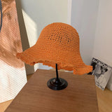 Vvsha Christmas Gift Outfit Women Knitted Lattice Fisherman Hat Handmade Crochet Color Matching Basin Hat Spring and Autumn Knitted Sunscreen Sun Hat