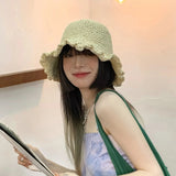 Vvsha Christmas Gift Outfit Women Knitted Lattice Fisherman Hat Handmade Crochet Color Matching Basin Hat Spring and Autumn Knitted Sunscreen Sun Hat