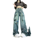 Vvsha Christmas Gift Outfit y2k outfits Graffiti Workwear Jeans Women's Loose Slimming Elegant Casual Retro Street Harajuku Printed Jeans Fashion