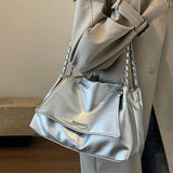 Vvsha Casual Soft Surface Large Capacity Bag Women 2024 New Popular All-Match Chain Messenger Bag Popular Silver Shoulder Bag Handbag