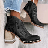 Vvsha Christmas Gift outfit    Leather Women Ankle Boots Women's Shoes Low Heel Cool British Embroidered Design Soft Short Boots Party Women Footwear