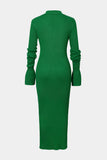 Vvsha Solid Color Shell Sleeve Ribbed Buttons Down Maxi Dress