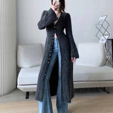 Vvsha Christmas Gift Outfit datenight fall outfits Fall/Winter 2024 French Style Long Waist Slimming Knitted Cardigan HighGrade Temperament Sweater Coat for Women