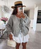 Vvsha Christmas Gift Outfit outfit ideas for school round Neck Laceup Knitted Cardigan Coat 2024 Autumn and Winter New Pure Color Commuter Simple Sweater for Women