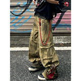 Vvsha Christmas Gift Outfit 2024 High Waist Womens Jeans Vintage Straight Baggy Print Pants Streetwear American Fashion Y2K Casual Wide Leg Denim Trouser