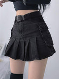 Vvsha Pocket Pleated Denim Cargo Mini Skirt