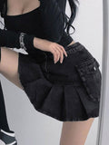 Vvsha Pocket Pleated Denim Cargo Mini Skirt