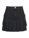 Vvsha Pocket Pleated Denim Cargo Mini Skirt