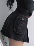 Vvsha Pocket Pleated Denim Cargo Mini Skirt