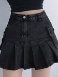 Vvsha Pocket Pleated Denim Cargo Mini Skirt