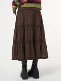 Vvsha Brown Vintage Tiered Midi Skirt