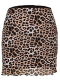 Vvsha Leopard Print Mesh Paneled Mini Skirt