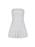 Vvsha White French Pleated Hem Mini Dress