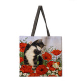 Folding shopping bag oil painting cat lady shoulder bag female leisure handbag outdoor beach bag female tote bag