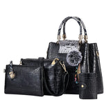 4PS Women Bags Set Luxury Crocodile Female Handbags PU Leather Shoulder Bags Brand Composite Bag Black Top-handle Bag Messenger