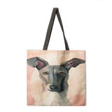 Oil painting dog print tote bag linen fabric casual tote bag foldable shopping bag reusable beach bag lady shoulder bag