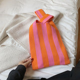 LEFTSIDE New Wool Knitted Shoulder Shopping Bag for Women Vintage Fashion Cotton Cloth Girls Tote Bag Large Female Handbag