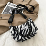 Christmas Gift 2021 INS Fashion Women Zebra Pattern Mini Shoulder Bags Female Winter Plush Underarm Bags Leopard Zebra Pattern Fluffy Tote Bags