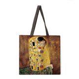 Golden oil painting leisure tote bag linen bag reusable shopping bag outdoor beach bag leisure tote bag