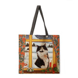 Folding shopping bag oil painting cat lady shoulder bag female leisure handbag outdoor beach bag female tote bag