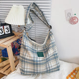 Back to College Casual Plaid Shoulder Bag Women's Large Capacity Totes Ladies Cute Trendy Bucket Handbag Shopper Big Purses for Girls Schoolbags