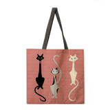 Oil painting line cat tote bag reusable beach bag linen fabric casual tote bag lady one-shoulder foldable shopping bag