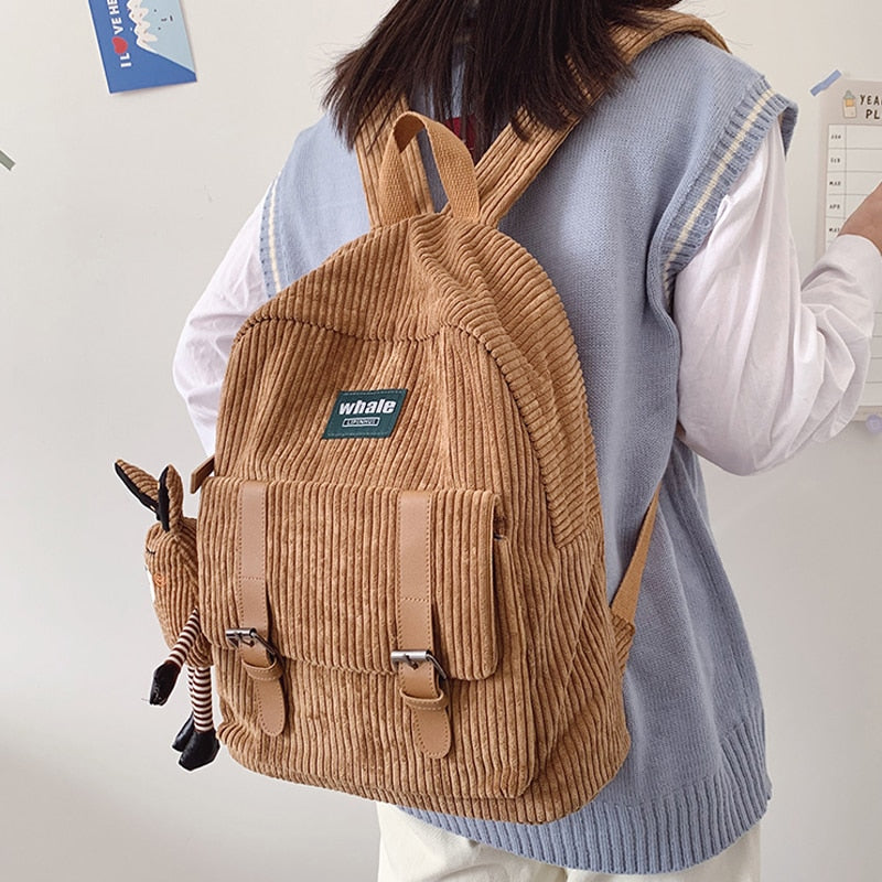Kawaii Grid Pattern Women Backpack Fashion Multi Pocket Cute