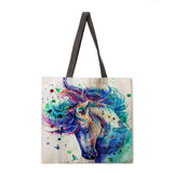 Oil painting horse lady shoulder bag cotton and linen shopping bag handbag high quality foldable handbag