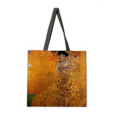 Golden oil painting leisure tote bag linen bag reusable shopping bag outdoor beach bag leisure tote bag